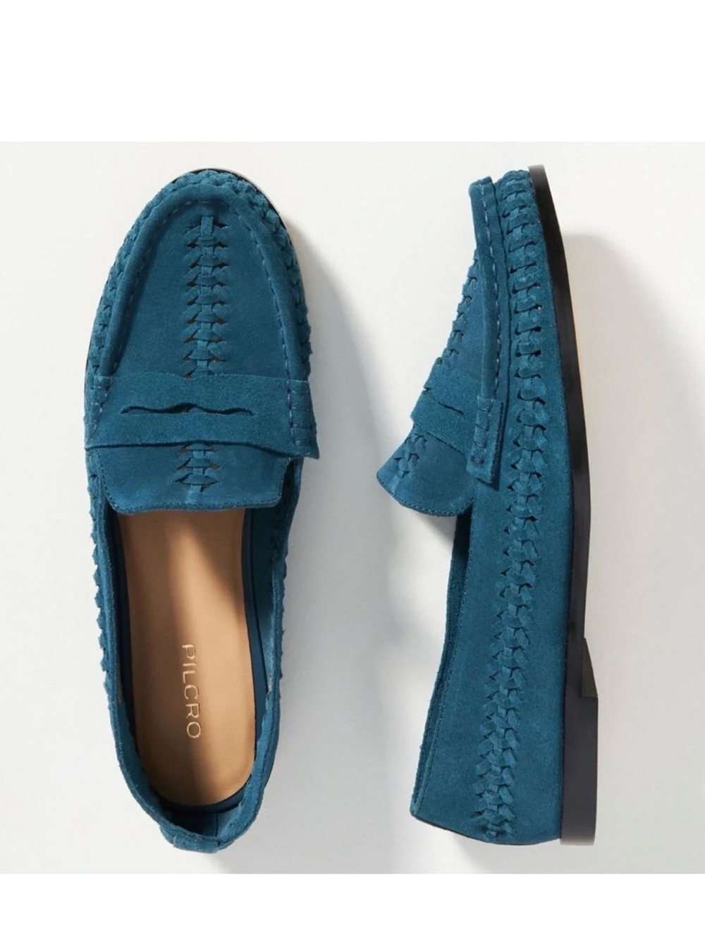 Pilcro Anthropologie Woven Blue Suede Slip On Loafers Size 7.5